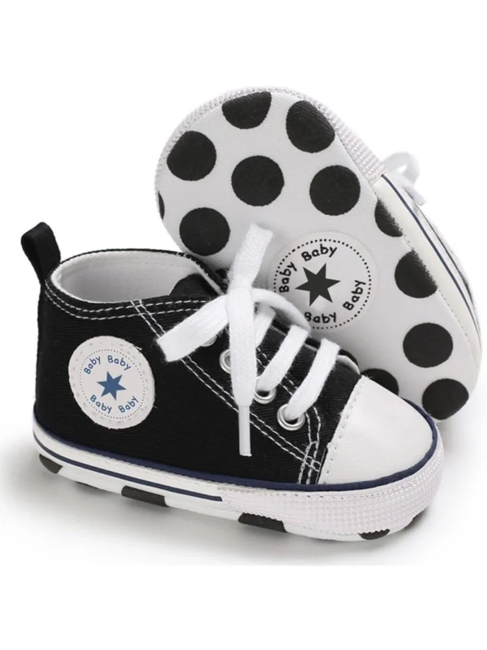 Unisex Infant High Top Sneakers - Non-Slip Denim Baby Shoes for First Walkers